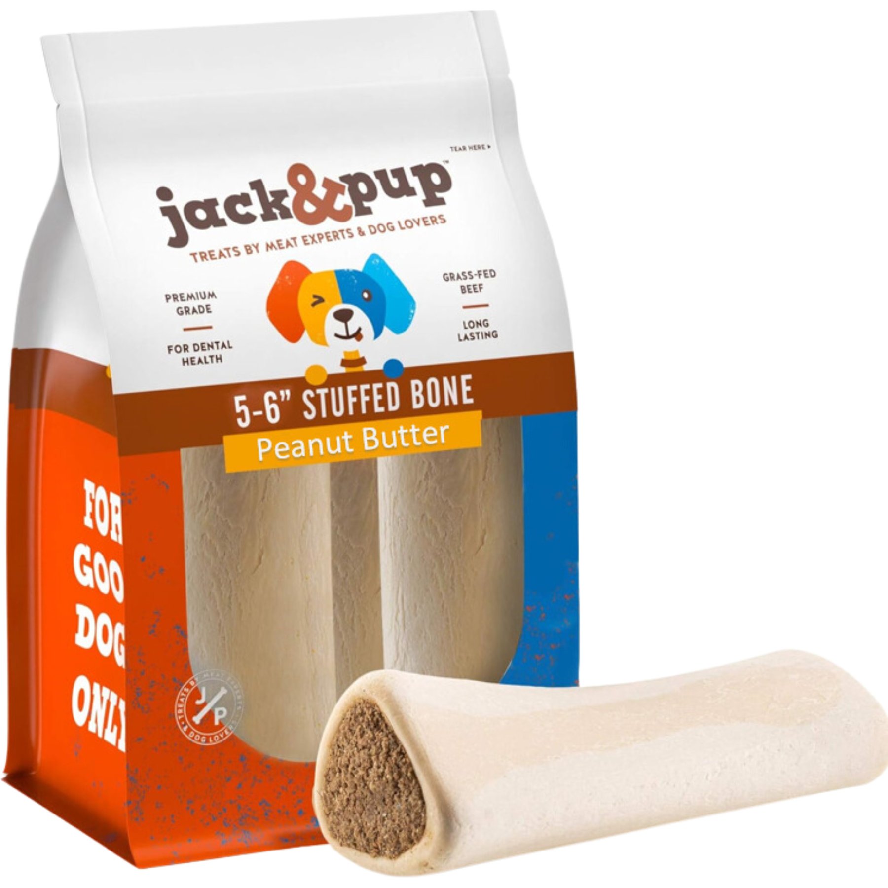 Jack & Pup Stuffed 5-6-in Bone Filled with Peanut Butter Flavor Dog Treats, 2 count