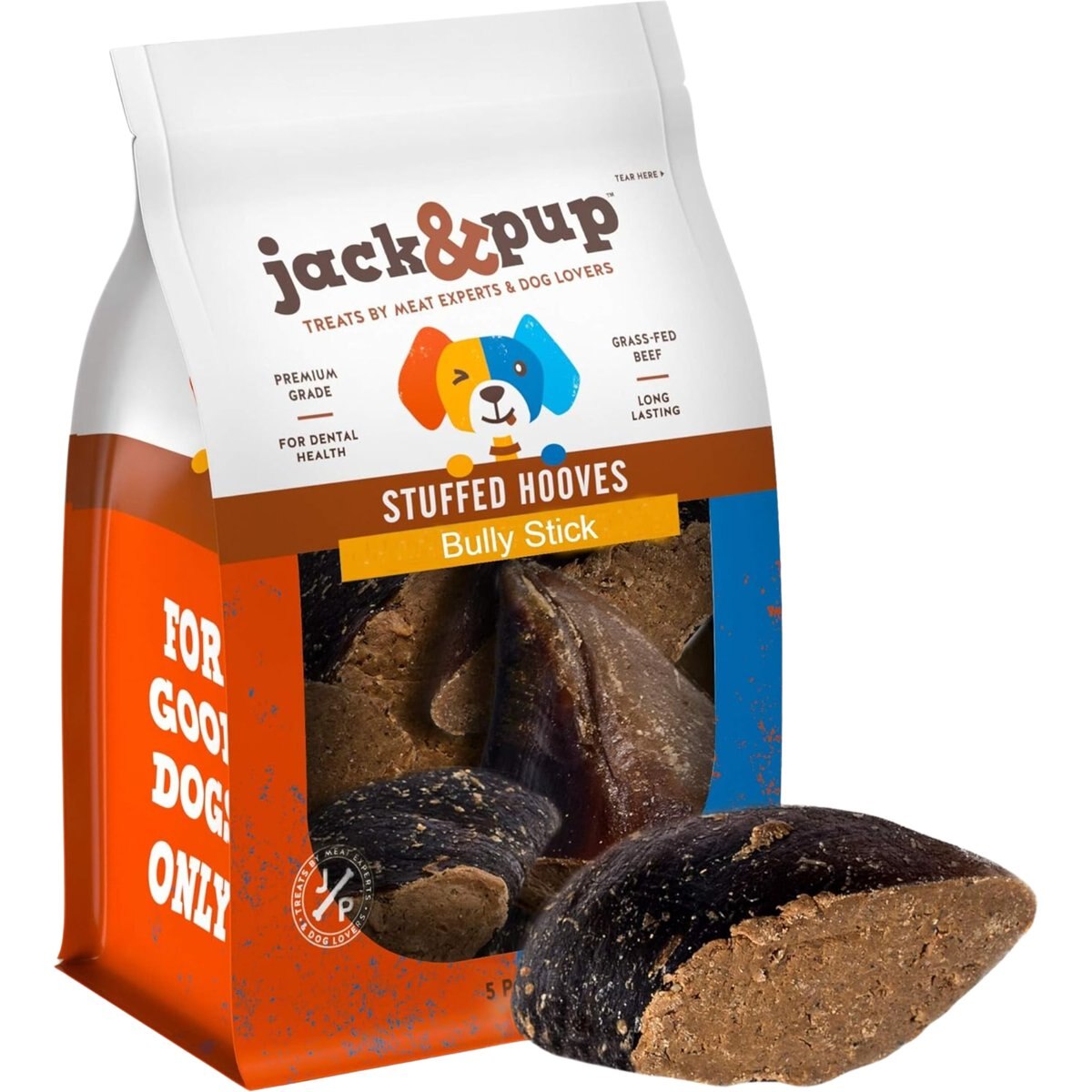 Jack & Pup Stuffed Cow Hooves Filled with Bully Stick Flavor Dog Treats, 2 pack