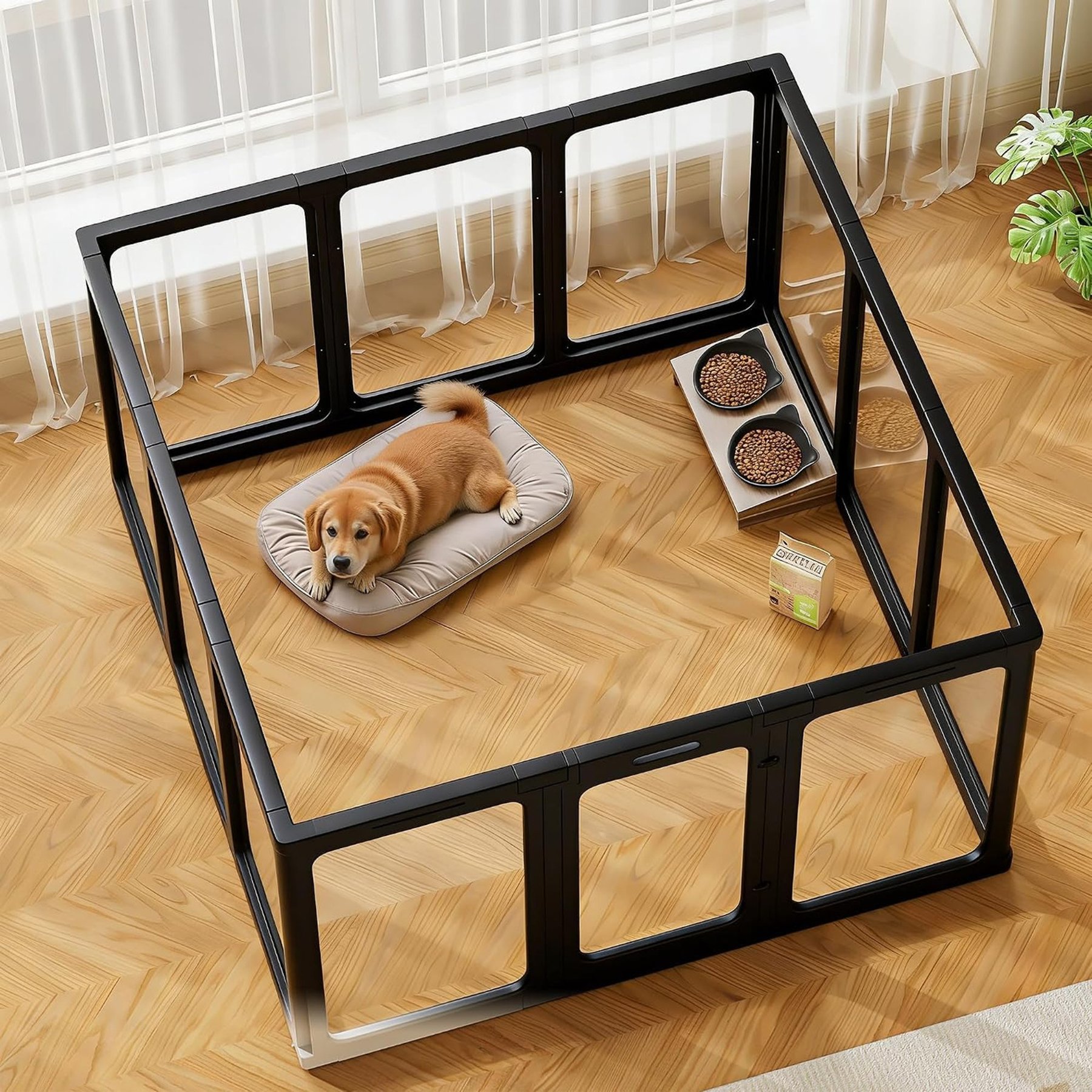 Jalove 12-Panel Indoor Acrylic Dog Playpen, 24-in, Black