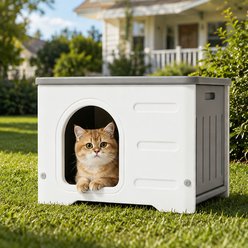 Jalove Waterproof Elevated Stackable Feral Plastic Outdoor Cat House with Arched Entrance, Gray, 21-X-16-in slide 2 of 7