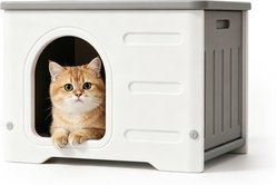 Jalove Waterproof Elevated Stackable Feral Plastic Outdoor Cat House with Arched Entrance, Gray, 21-X-16-in