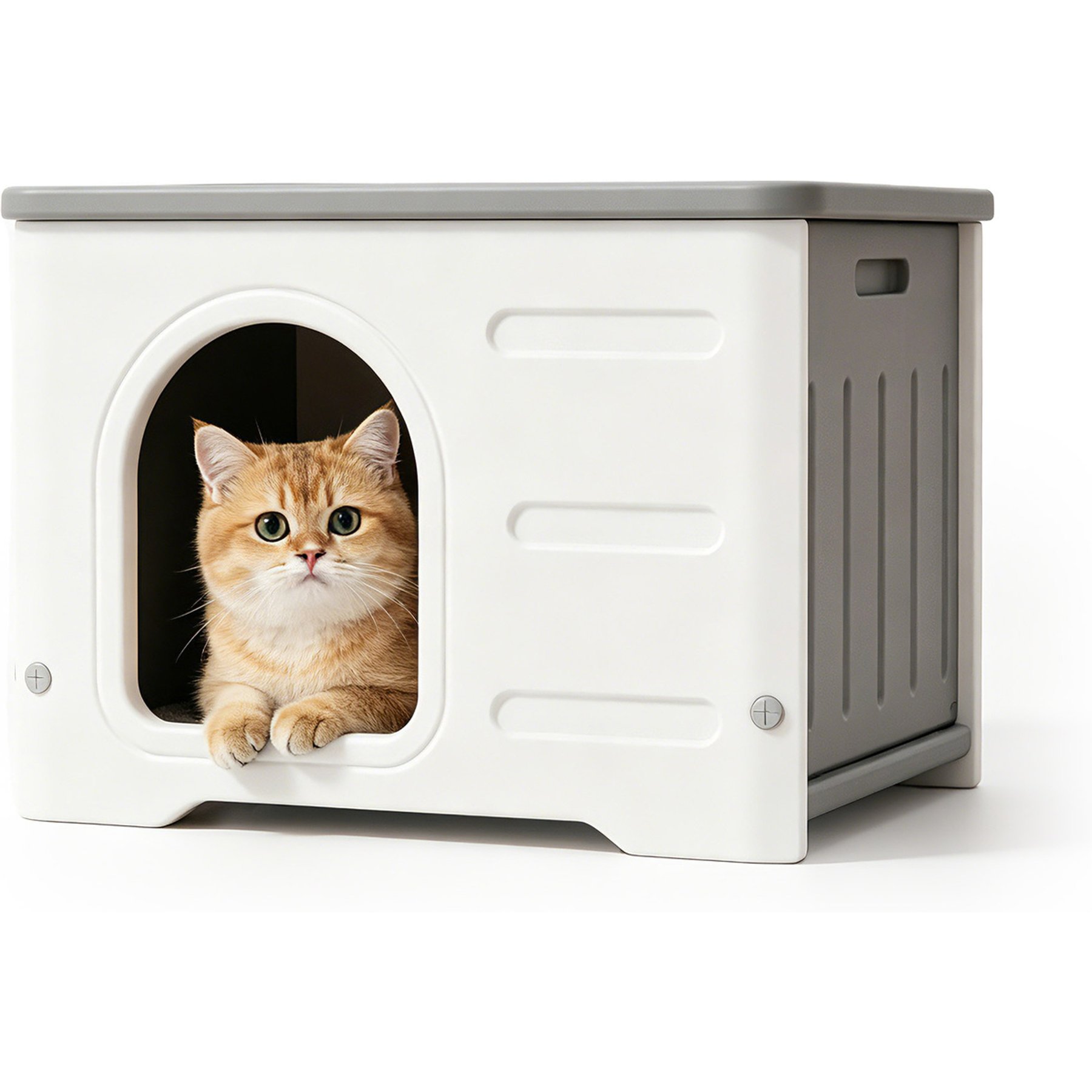 Jalove Waterproof Elevated Stackable Feral Plastic Outdoor Cat House with Arched Entrance, Gray, 21-X-16-in