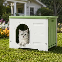 Jalove Waterproof Elevated Stackable Feral Plastic Outdoor Cat House with Arched Entrance, Green, 21-X-17-in slide 2 of 7