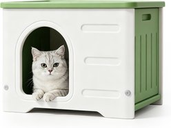 Jalove Waterproof Elevated Stackable Feral Plastic Outdoor Cat House with Arched Entrance, Green, 21-X-17-in slide 1 of 7