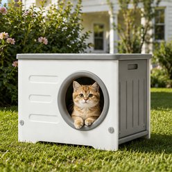Jalove Waterproof Elevated Stackable Feral Plastic Outdoor Cat House with Round Entrance, Gray, 21-X-16-in slide 2 of 7
