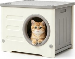 Jalove Waterproof Elevated Stackable Feral Plastic Outdoor Cat House with Round Entrance, Gray, 21-X-16-in slide 1 of 7