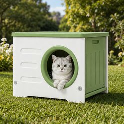 Jalove Waterproof Elevated Stackable Feral Plastic Outdoor Cat House with Round Entrance, Green, 21-X-16-in slide 2 of 7