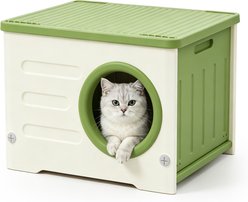 Jalove Waterproof Elevated Stackable Feral Plastic Outdoor Cat House with Round Entrance, Green, 21-X-16-in slide 1 of 7