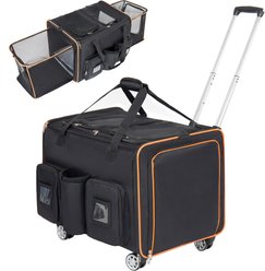 jansno 2 in 1 Expandable Removable Divider Breathable Mesh Oxford Foldable Double Dog & Cat Carrier with Wheels, Black, 24-in