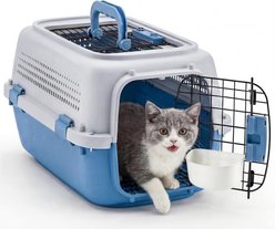 jansno Hard-Sided Ventilated Design Carry Handle Dog & Cat Carrier, 14.6-in, Grey/Blue