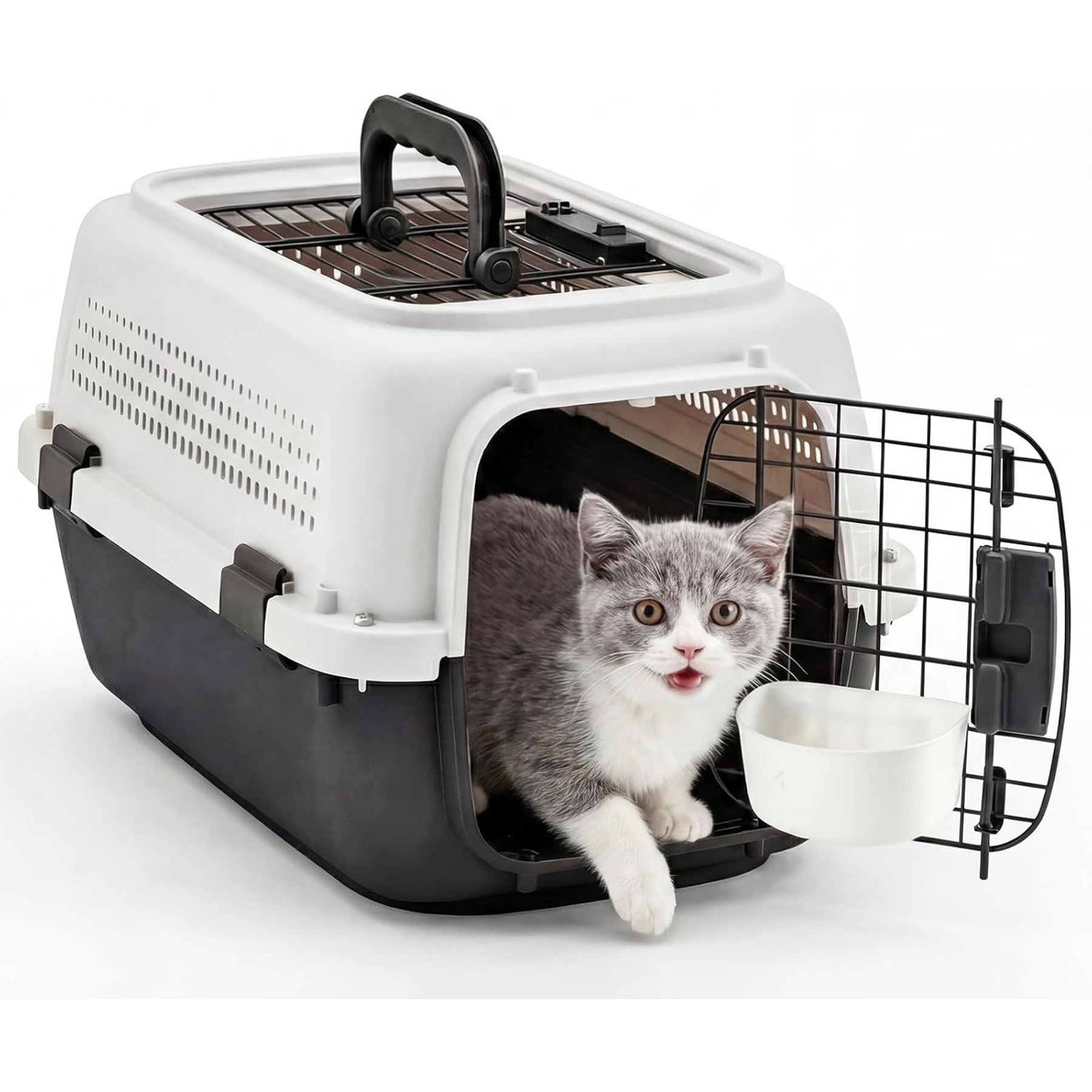 jansno Hard-Sided Ventilated Design Carry Handle Dog & Cat Carrier, 14.6-in, White/Black