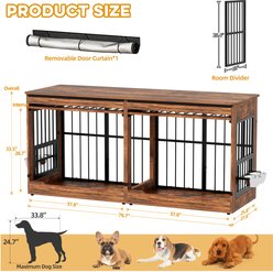jansno Thick Wooden Double Furniture Swivel Bowl Divider Included Dog Crate, Rustic Brown, X-Large: 78-in slide 2 of 9