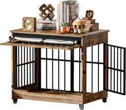 jansno Wooden Furniture Cage End Table Wheel Double Door Dog Crate, Brown, Large: 38-in slide 1 of 9
