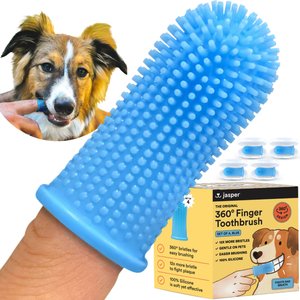 Jasper 360 Dog Finger Toothbrush & Storage Case, Blue, 4 count