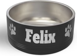 JDS Paw Stainless Steel Personalized Dog Bowl, Black, 8-cup