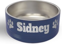 JDS Paw Stainless Steel Personalized Dog Bowl, Navy, 4-cup