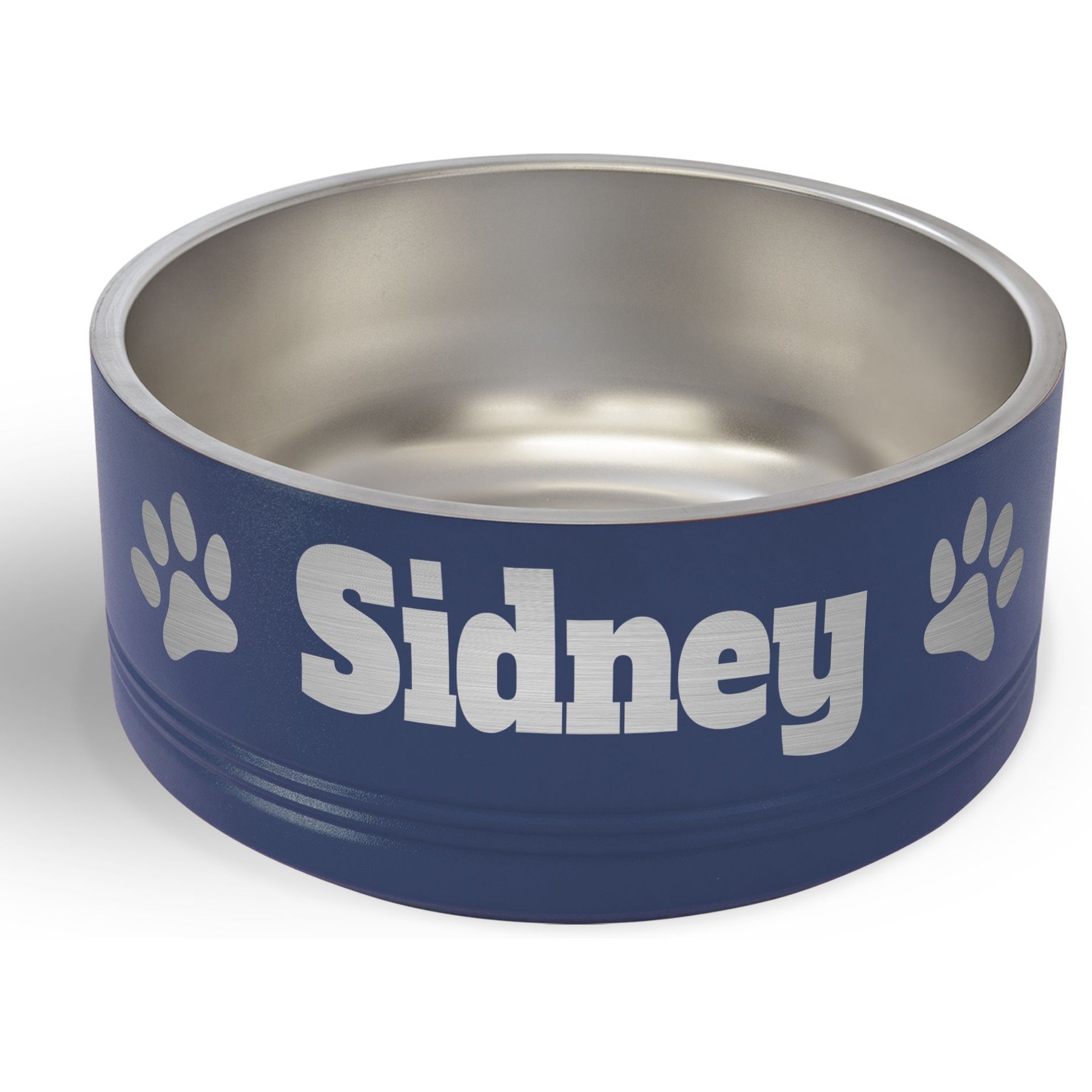 JDS Paw Stainless Steel Personalized Dog Bowl, Navy, 4-cup
