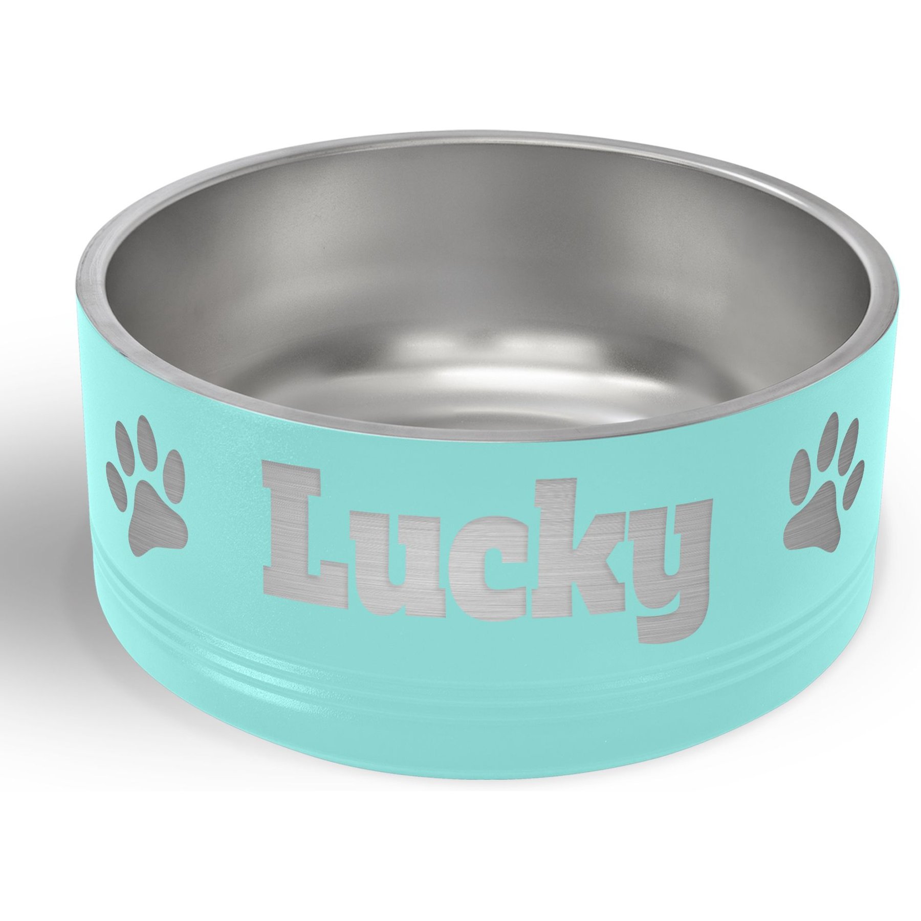 JDS Paw Stainless Steel Personalized Dog Bowl, Teal, 8-cup