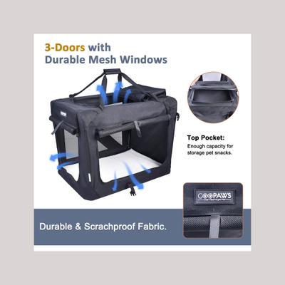 Show full view: Jespet 3-Door Collapsible Soft-Sided Dog Crate, Black, Med/L: 36-in L x 24-in W x 27-in H slide 3 of 10