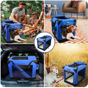 Jespet 3-Door Collapsible Soft-Sided Dog Crate, Blue, 30 inch