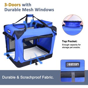 Jespet 3-Door Collapsible Soft-Sided Dog Crate, Blue, 30 inch