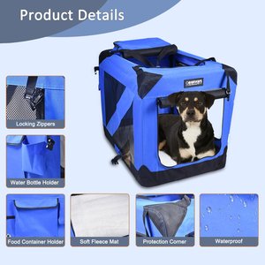 Jespet 3-Door Collapsible Soft-Sided Dog Crate, Blue, 30 inch