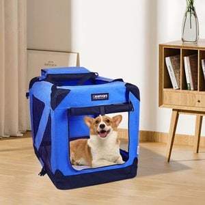 Jespet 3-Door Collapsible Soft-Sided Dog Crate, Blue, 30 inch