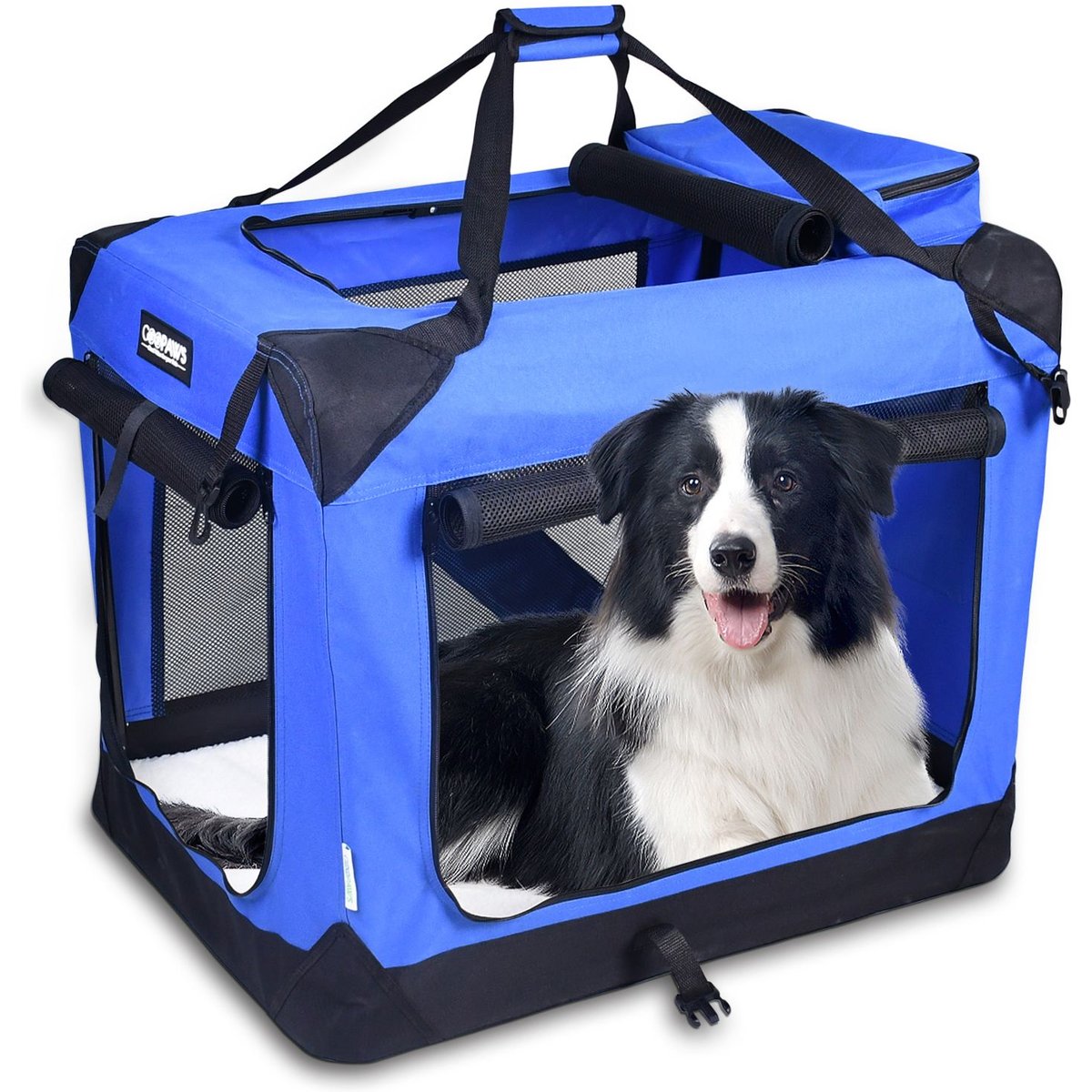 Jespet 3-Door Collapsible Soft-Sided Dog Crate, Blue, 36 inch