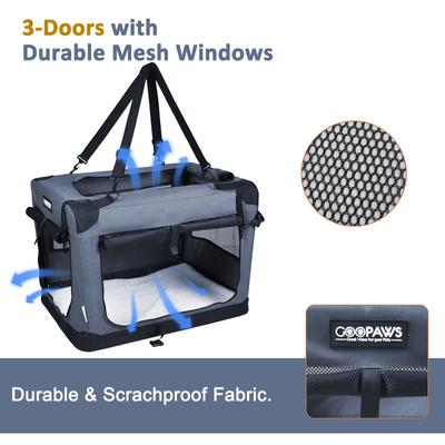 Show full view: Jespet 3-Door Collapsible Soft-Sided Dog Crate, Grey, 26 inch slide 2 of 8