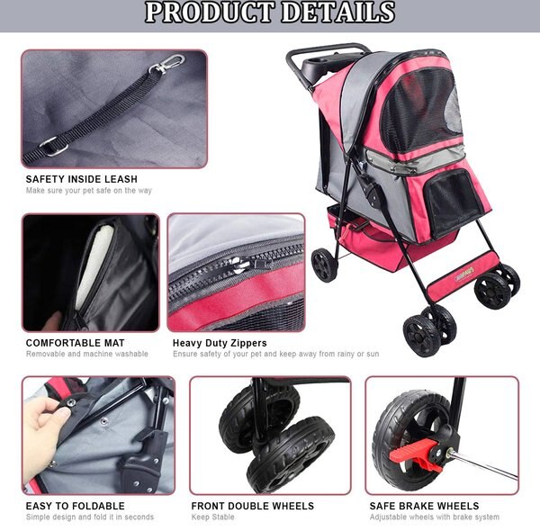 Jespet 4 Wheel Dog Stroller, 36-in