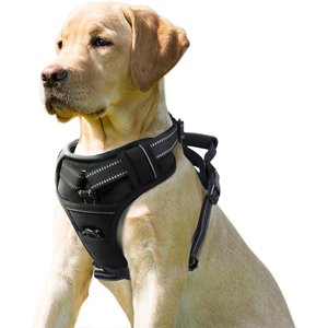 Jespet & GOOPAWS Adjustable Padded Easy Control Lightweight Reflective Dog Harness, Black, Large