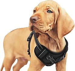 Jespet & GOOPAWS Adjustable Padded Easy Control Lightweight Reflective Dog Harness, Black, Small