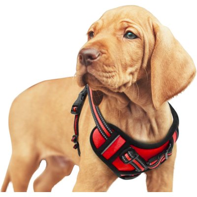 Jespet Jespet & GOOPAWS Adjustable Padded Easy Control Lightweight Reflective Dog Harness, Red, Small