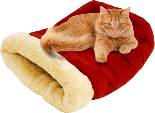 Show full view: GOOPAWS Covered Cat & Dog Bed, Burgundy slide 7 of 9