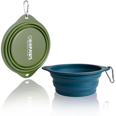 Jespet Jespet & GOOPAWS Silicone Non-Skid Travel Cat & Dog Bowl, 2 count, Blue/Green