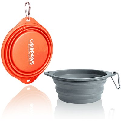 Jespet Jespet & GOOPAWS Silicone Non-Skid Travel Cat & Dog Bowl, 2 count, Orange/Grey