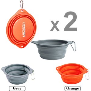 Jespet & GOOPAWS Silicone Non-Skid Travel Cat & Dog Bowl, 2 count, Orange/Grey