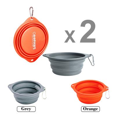 Show full view: Jespet & GOOPAWS Silicone Non-Skid Travel Cat & Dog Bowl, 2 count, Orange/Grey slide 3 of 8