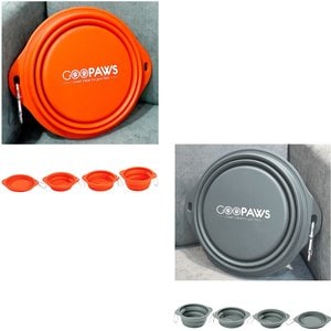 Jespet & GOOPAWS Silicone Non-Skid Travel Cat & Dog Bowl, 2 count, Orange/Grey