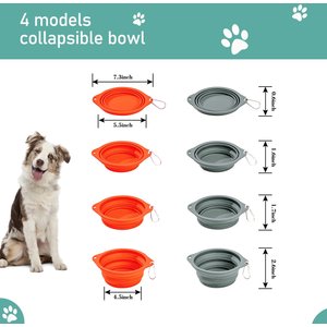 Jespet & GOOPAWS Silicone Non-Skid Travel Cat & Dog Bowl, 2 count, Orange/Grey