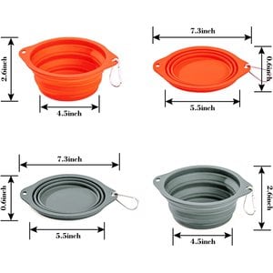 Jespet & GOOPAWS Silicone Non-Skid Travel Cat & Dog Bowl, 2 count, Orange/Grey