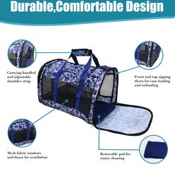 Jespet & GOOPAWS Soft-Sided Airline-Approved Travel Dog & Cat Carrier, Medium, Floral Print Blue, 19-in slide 2 of 6