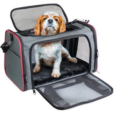 Jespet Jespet Soft-Sided Airline-Approved Travel Dog & Cat Carrier, Gray/Red, Medium/Large
