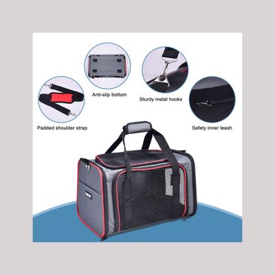 Show full view: Jespet Soft-Sided Airline-Approved Travel Dog & Cat Carrier, Gray/Red, Medium/Large slide 3 of 9