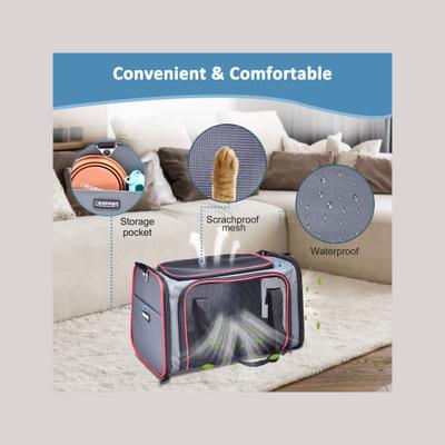 Show full view: Jespet Soft-Sided Airline-Approved Travel Dog & Cat Carrier, Gray/Red, Medium/Large slide 4 of 9