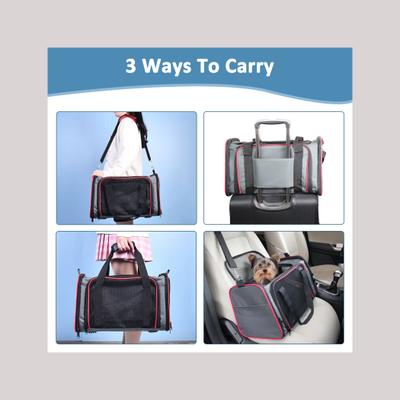Show full view: Jespet Soft-Sided Airline-Approved Travel Dog & Cat Carrier, Gray/Red, Medium/Large slide 6 of 9
