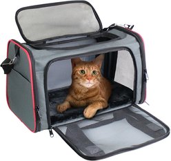Jespet Soft-Sided Airline-Approved Travel Dog & Cat Carrier, Gray/Red, Small/Medium slide 1 of 7