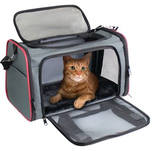 Jespet Soft-Sided Airline-Approved Travel Dog & Cat Carrier, Gray/Red, Small/Medium