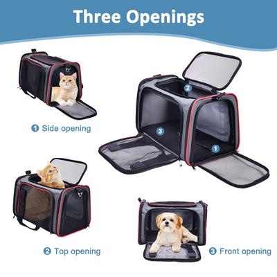 Show full view: Jespet Soft-Sided Airline-Approved Travel Dog & Cat Carrier, Gray/Red, Small/Medium slide 2 of 9