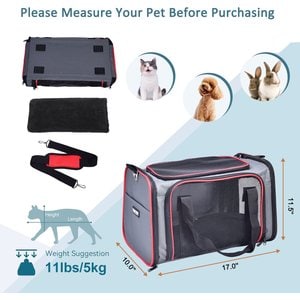 Jespet Soft-Sided Airline-Approved Travel Dog & Cat Carrier, Gray/Red, Small/Medium